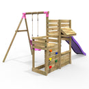 Rebo Wooden Swing Set with Deluxe Add on Deck & 8FT Slide - Pluto Pink