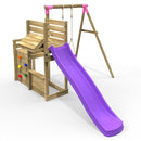 Rebo Wooden Swing Set with Deluxe Add on Deck & 8FT Slide - Pluto Pink