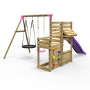 Rebo Wooden Swing Set with Deluxe Add on Deck & 8FT Slide - Satellite Pink