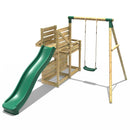 Rebo Wooden Swing Set with Deluxe Add on Deck & 8FT Slide - Solar Green
