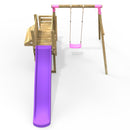 Rebo Wooden Swing Set with Deluxe Add on Deck & 8FT Slide - Solar Pink