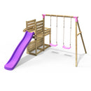 Rebo Wooden Swing Set with Deluxe Add on Deck & 8FT Slide - Venus Pink
