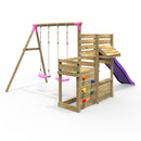 Rebo Wooden Swing Set with Deluxe Add on Deck & 8FT Slide - Venus Pink