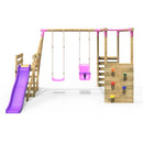 Rebo Wooden Swing Set with Monkey Bars plus Deck & 6ft Slide - Luna Pink