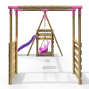 Rebo Wooden Swing Set with Monkey Bars plus Deck & 6ft Slide - Luna Pink