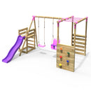 Rebo Wooden Swing Set with Monkey Bars plus Deck & 6ft Slide - Luna Pink