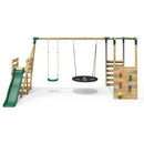 Rebo Wooden Swing Set with Monkey Bars plus Deck & 6ft Slide - Meteorite Green
