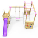 Rebo Wooden Swing Set with Monkey Bars plus Deck & 6ft Slide - Solar Pink