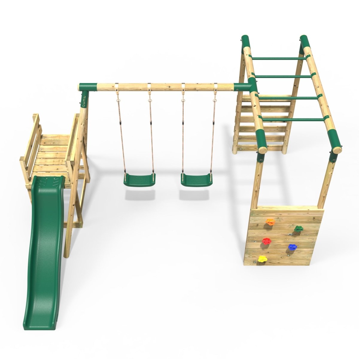 Rebo Venus Green Wooden Swings w/ Monkey Bars & 6FT Slide