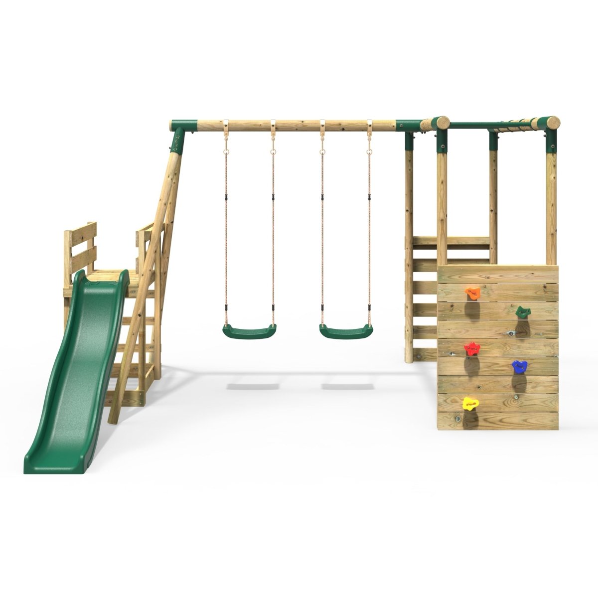 Rebo Venus Green Wooden Swings w/ Monkey Bars & 6FT Slide
