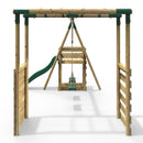 Rebo Wooden Swing Set with Monkey Bars plus Deck & 6ft Slide - Venus Green