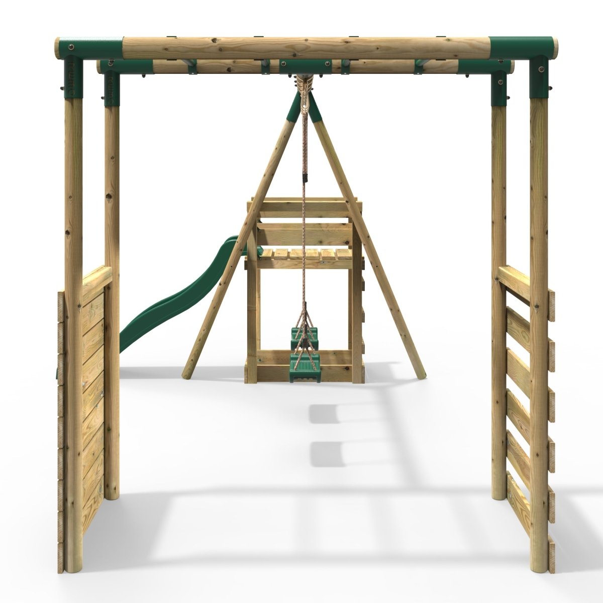 Rebo Venus Green Wooden Swings w/ Monkey Bars & 6FT Slide
