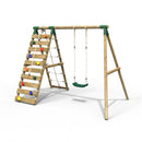 Rebo Wooden Swing Set with Up and Over Climbing Wall - Aria Green