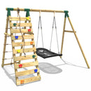 Rebo Wooden Swing Set with Up and Over Climbing Wall - Eden Green