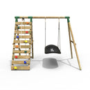 Rebo Wooden Swing Set with Up and Over Climbing Wall - Eden Pink