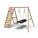 Rebo Wooden Swing Set with Up and Over Climbing Wall - Eden Pink