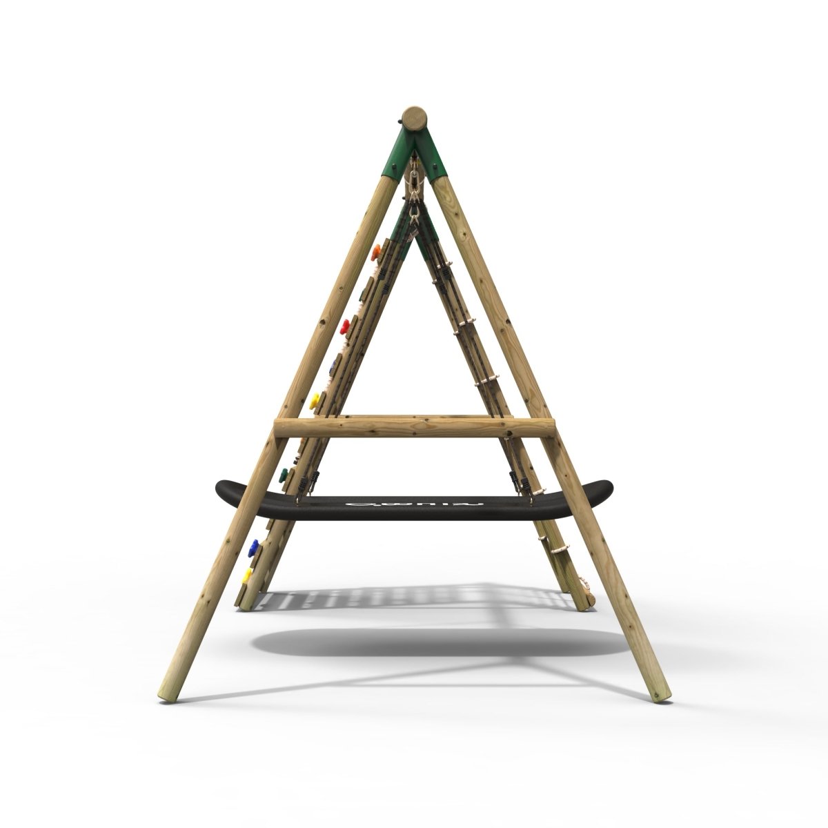 Rebo Wooden Swing Set with Up and Over Climbing Wall - Eden Pink