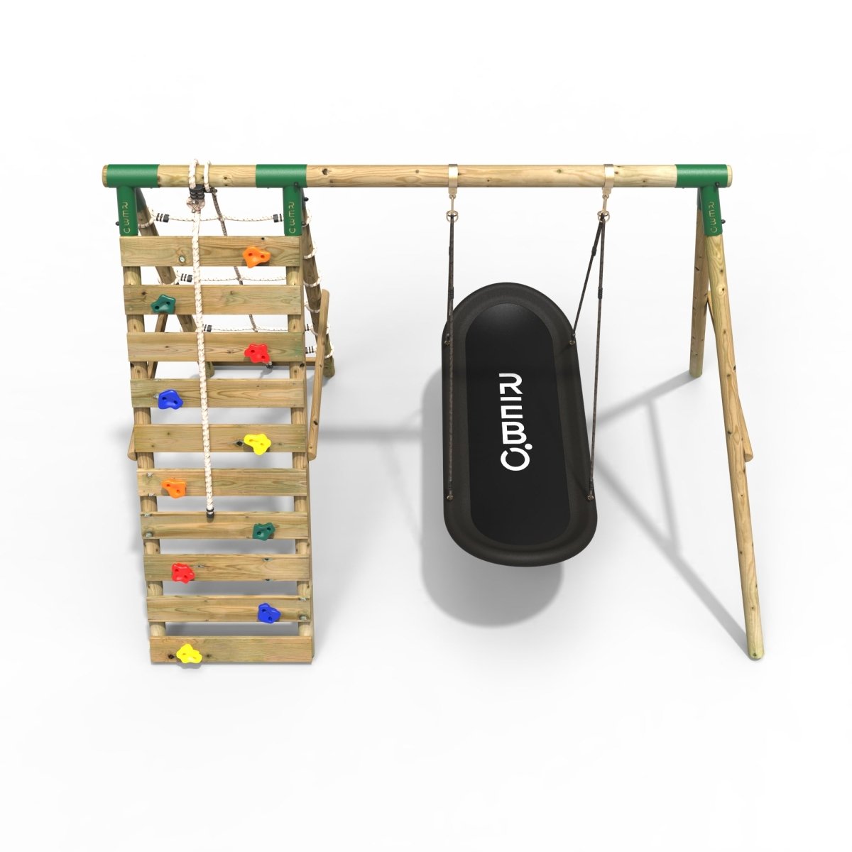 Rebo Wooden Swing Set with Up and Over Climbing Wall - Eden Pink