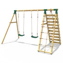 Rebo Wooden Swing Set with Up and Over Climbing Wall - Ela Green