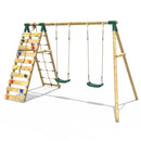 Rebo Wooden Swing Set with Up and Over Climbing Wall - Ela Green
