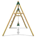 Rebo Wooden Swing Set with Up and Over Climbing Wall - Ela Green
