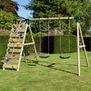 Rebo Wooden Swing Set with Up and Over Climbing Wall - Ela Green