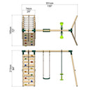 Rebo Wooden Swing Set with Up and Over Climbing Wall - Isla Green