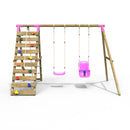 Rebo Wooden Swing Set with Up and Over Climbing Wall - Kai Pink