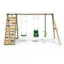 Rebo Wooden Swing Set with Up and Over Climbing Wall - Sienna Green