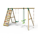 Rebo Wooden Swing Set with Up and Over Climbing Wall - Talia Green