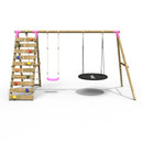 Rebo Wooden Swing Set with Up and Over Climbing Wall - Vale Pink
