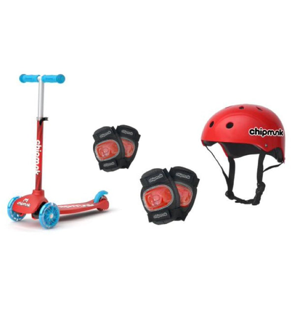 RoyalBaby Chipmunk 4 in 1 Kids Ride on Scooter with Helmet and Pads - Red